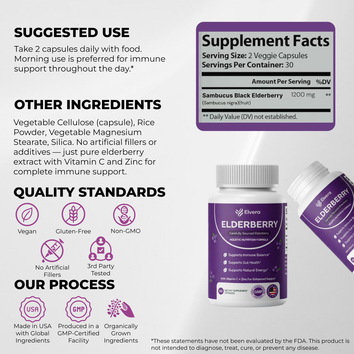 Elvera Gut Support Complex with Elderberry, Zinc & Vitamin C